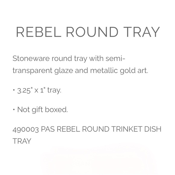 “rebel” artful metallic gold lettering & border round ceramic trinket tray-NWT - Picture 4 of 10